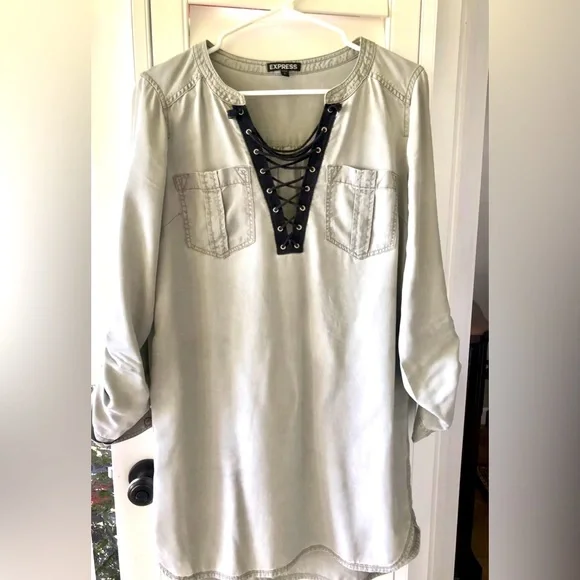 Express | Dresses | Express Laceup Silky Soft Twill Popover Tunic Dress  Size S | Poshmark
